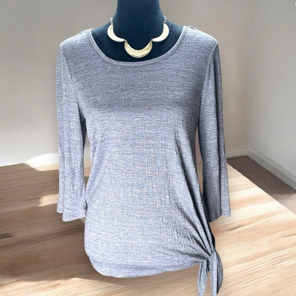 ALYX WMs SM Side Knot  Round Neck  Crochet Open Back 3/4 Bell Sleeve Boho Casual - Picture 1 of 8